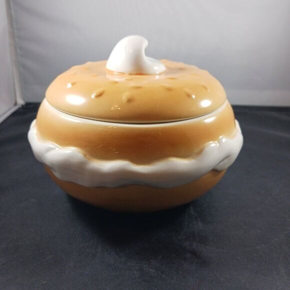 Vintage 1995 Boston Warehouse 5" Bagel Lidded Cream Cheese Bowl Serving Dish - Picture 2 of 12